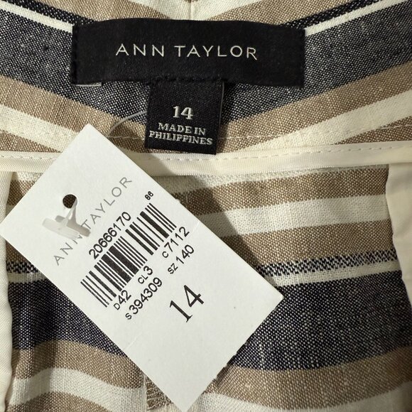 Ann Taylor Shorts Women's 14 Linen Blend Devin City Shorts Straight Fit Striped - Picture 6 of 12